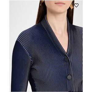 Emporio Armani Bicolor Ribbed Striped Blue White Cardigan Sweater L NWOT $395